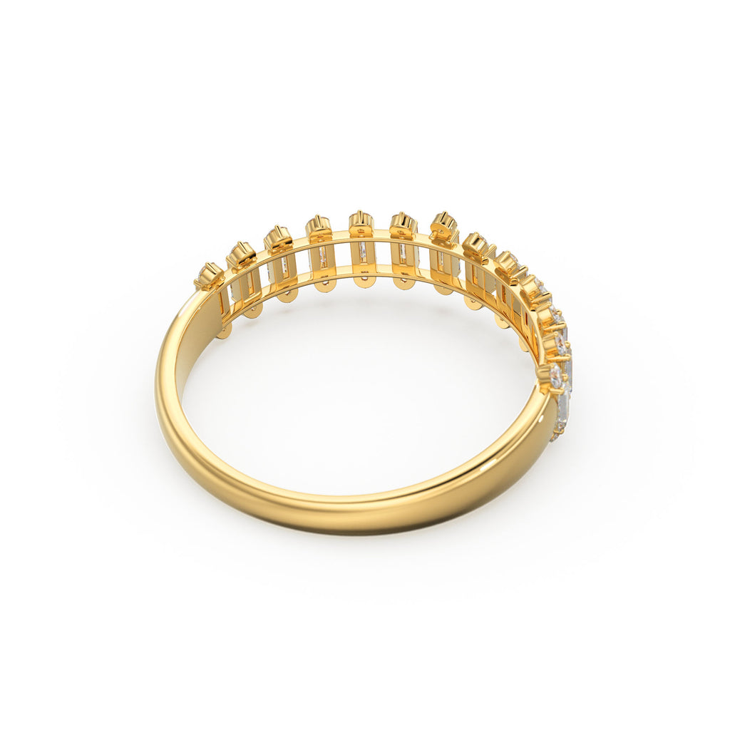 Baguette Diamond Anniversary Ring / 14k Gold Half Eternity Baguette and Round Diamond / Statement Brilliant Round Cut Ring
