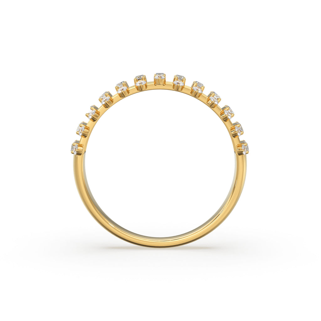Baguette Diamond Anniversary Ring / 14k Gold Half Eternity Baguette and Round Diamond / Statement Brilliant Round Cut Ring