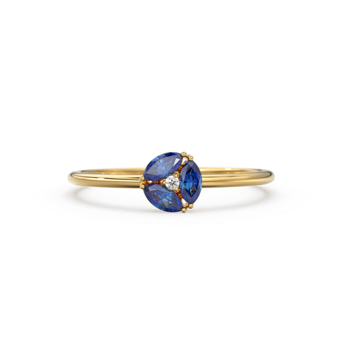 Sapphire Ring / Blue Sapphire Cluster Ring in 14k Solid Gold / Engagement Ring/ Unique Marquise Sapphire Diamond Ring / September Birthstone
