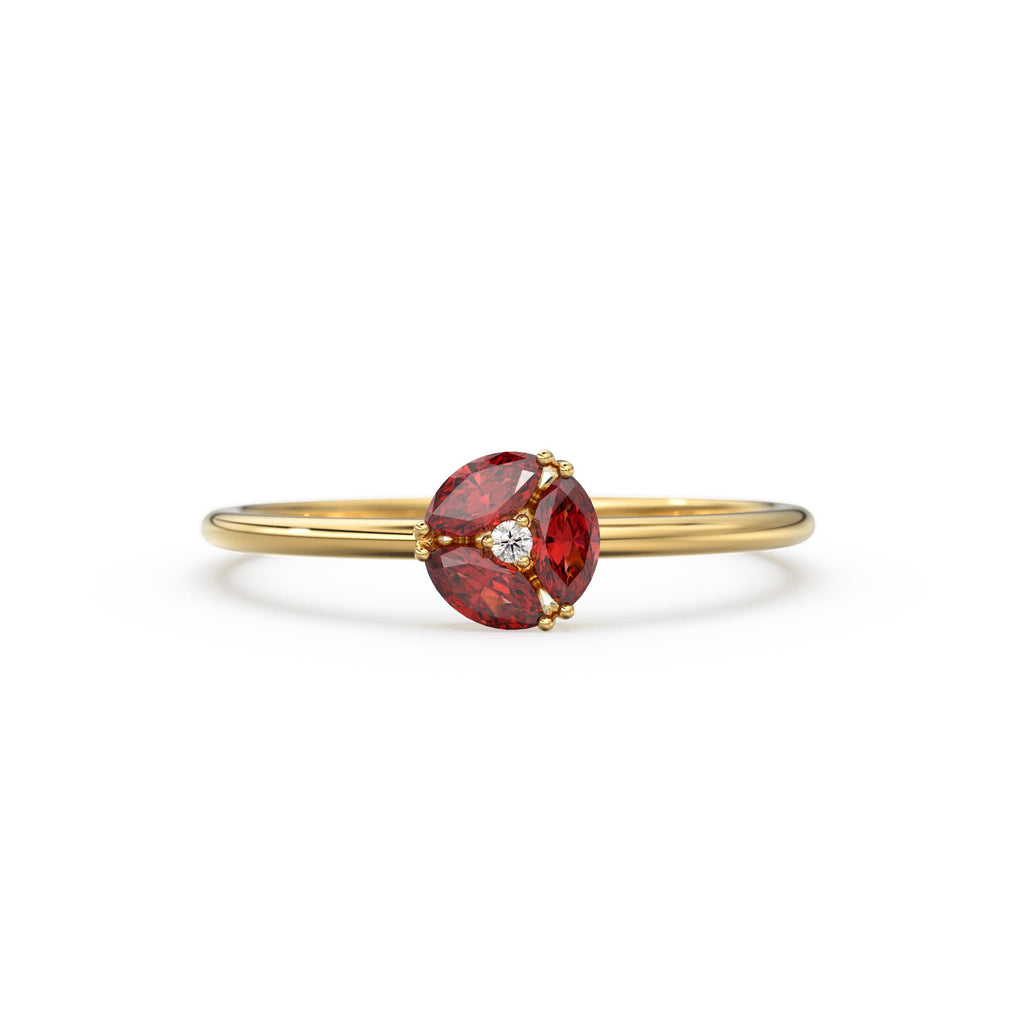 Ruby Ring / Ruby Cluster Ring in 14k Solid Gold / Engagement Ring / Unique Marquise Ruby and Diamond Ring / July Birthstone Ring