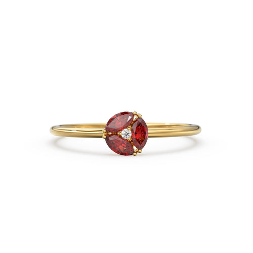 Ruby Ring / Ruby Cluster Ring in 14k Solid Gold / Engagement Ring / Unique Marquise Ruby and Diamond Ring / July Birthstone Ring