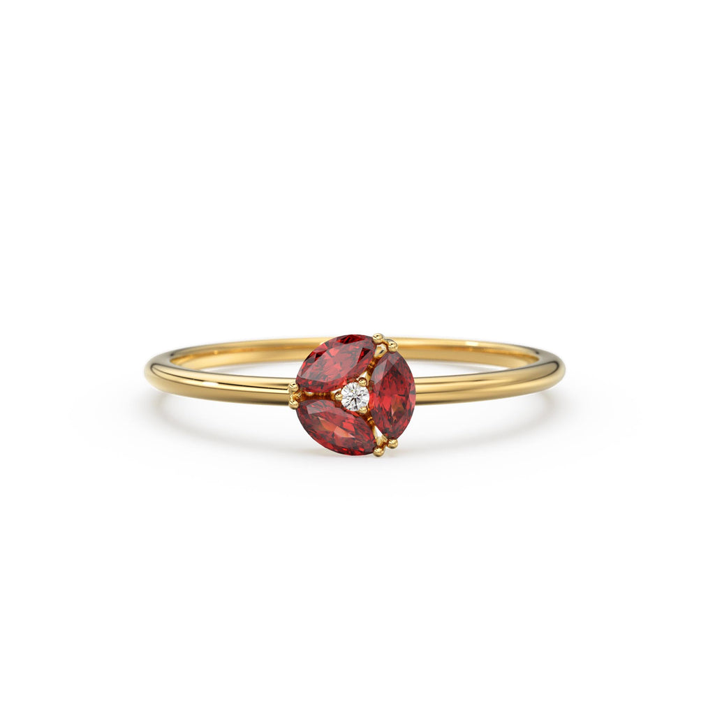 Ruby Ring / Ruby Cluster Ring in 14k Solid Gold / Engagement Ring / Unique Marquise Ruby and Diamond Ring / July Birthstone Ring
