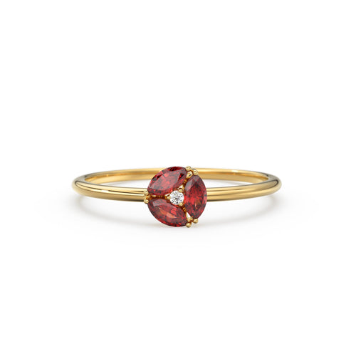 Ruby Ring / Ruby Cluster Ring in 14k Solid Gold / Engagement Ring / Unique Marquise Ruby and Diamond Ring / July Birthstone Ring