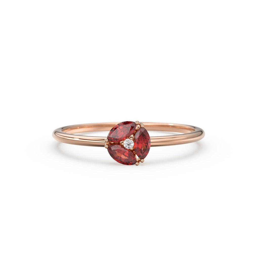 Ruby Ring / Ruby Cluster Ring in 14k Solid Gold / Engagement Ring / Unique Marquise Ruby and Diamond Ring / July Birthstone Ring