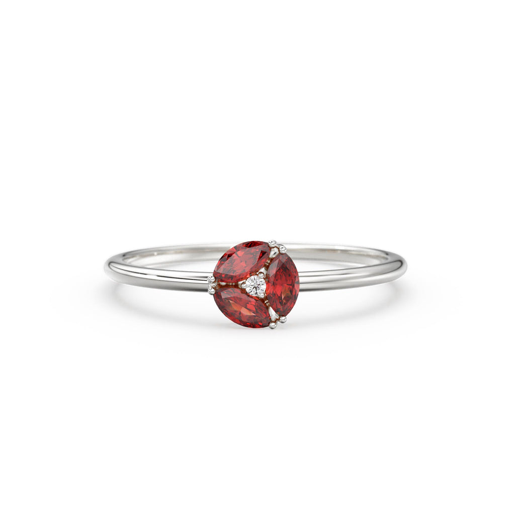Ruby Ring / Ruby Cluster Ring in 14k Solid Gold / Engagement Ring / Unique Marquise Ruby and Diamond Ring / July Birthstone Ring