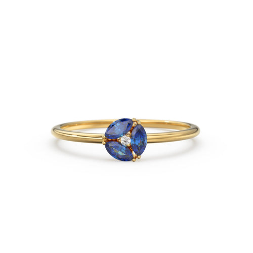 Sapphire Ring / Blue Sapphire Cluster Ring in 14k Solid Gold / Engagement Ring/ Unique Marquise Sapphire Diamond Ring / September Birthstone