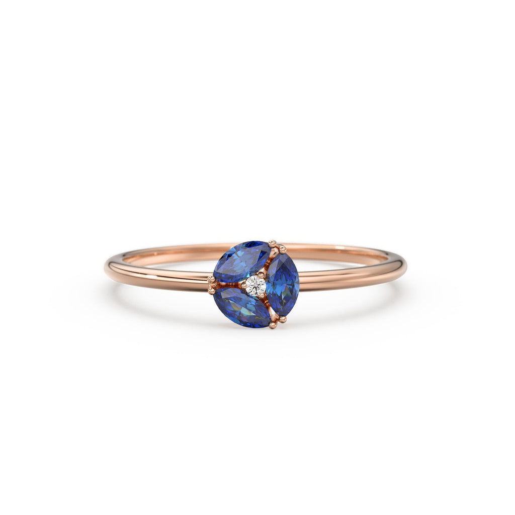 Sapphire Ring / Blue Sapphire Cluster Ring in 14k Solid Gold / Engagement Ring/ Unique Marquise Sapphire Diamond Ring / September Birthstone