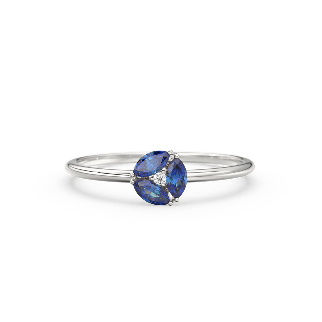Sapphire Ring / Blue Sapphire Cluster Ring in 14k Solid Gold / Engagement Ring/ Unique Marquise Sapphire Diamond Ring / September Birthstone
