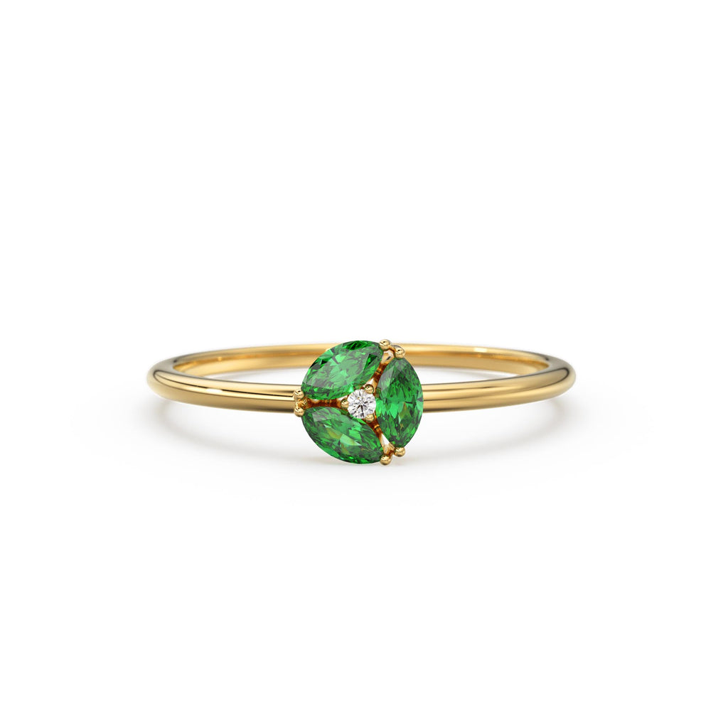 Emerald Ring / Emerald Cluster Ring in 14k Solid Gold / Engagement Ring / Unique Marquise Emerald and Diamond Ring / May Birthstone Ring