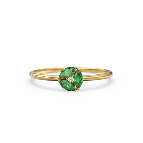 Emerald Ring / Emerald Cluster Ring in 14k Solid Gold / Engagement Ring / Unique Marquise Emerald and Diamond Ring / May Birthstone Ring