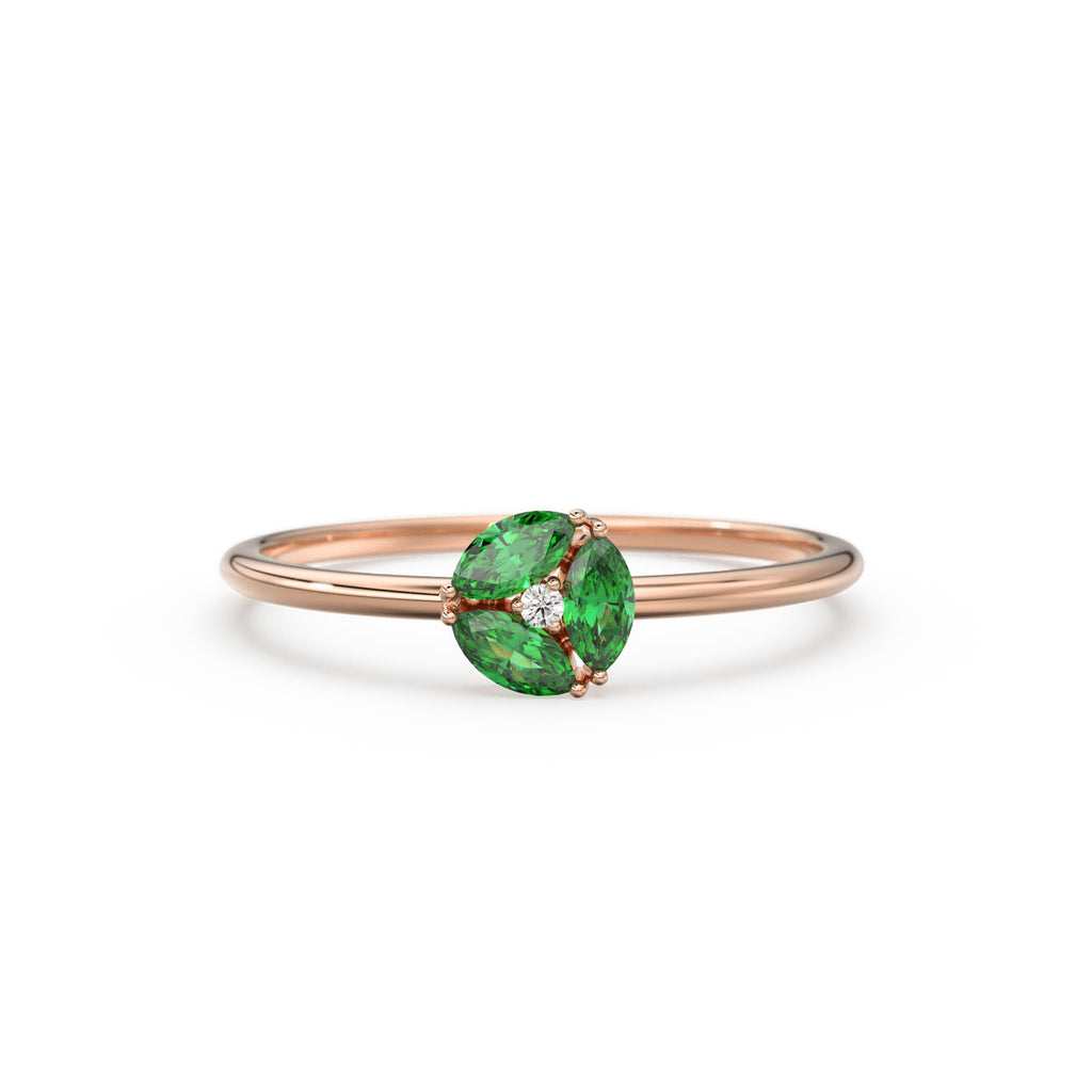 Emerald Ring / Emerald Cluster Ring in 14k Solid Gold / Engagement Ring / Unique Marquise Emerald and Diamond Ring / May Birthstone Ring