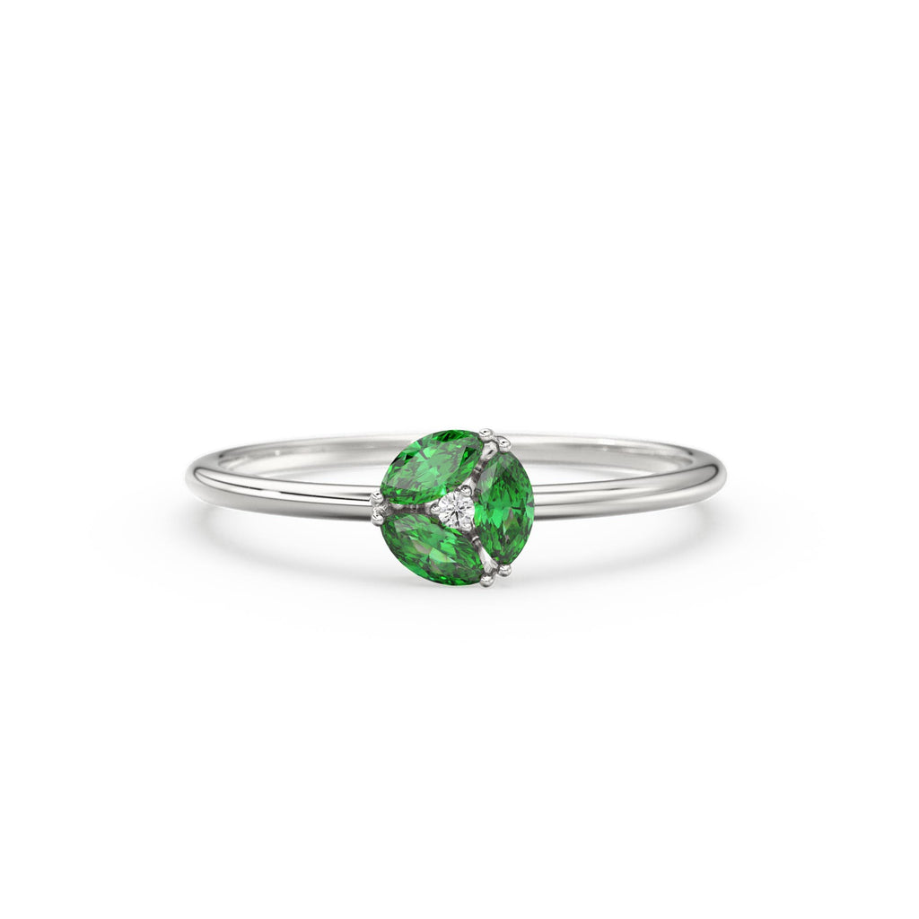 Emerald Ring / Emerald Cluster Ring in 14k Solid Gold / Engagement Ring / Unique Marquise Emerald and Diamond Ring / May Birthstone Ring