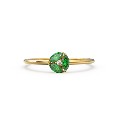 Emerald Ring / Emerald Cluster Ring in 14k Solid Gold / Engagement Ring / Unique Marquise Emerald and Diamond Ring / May Birthstone Ring