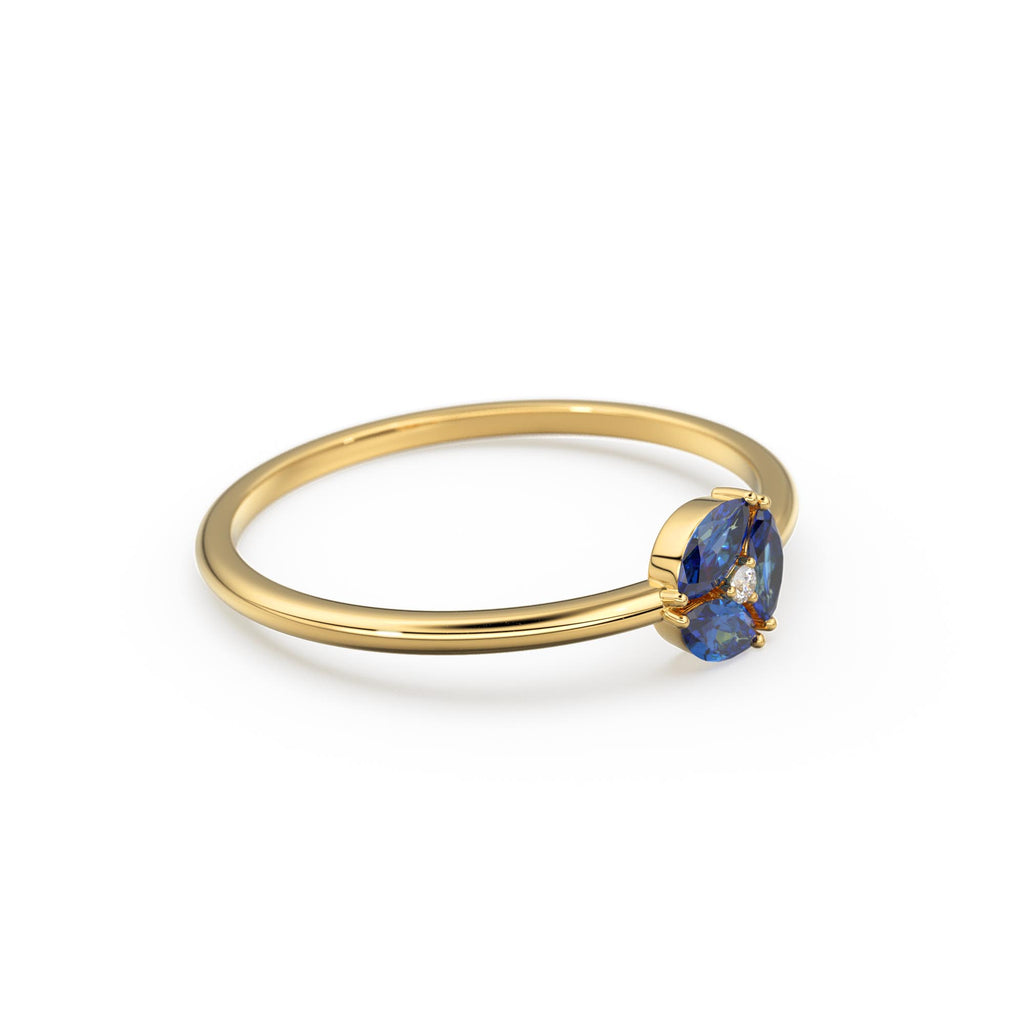 Sapphire Ring / Blue Sapphire Cluster Ring in 14k Solid Gold / Engagement Ring/ Unique Marquise Sapphire Diamond Ring / September Birthstone