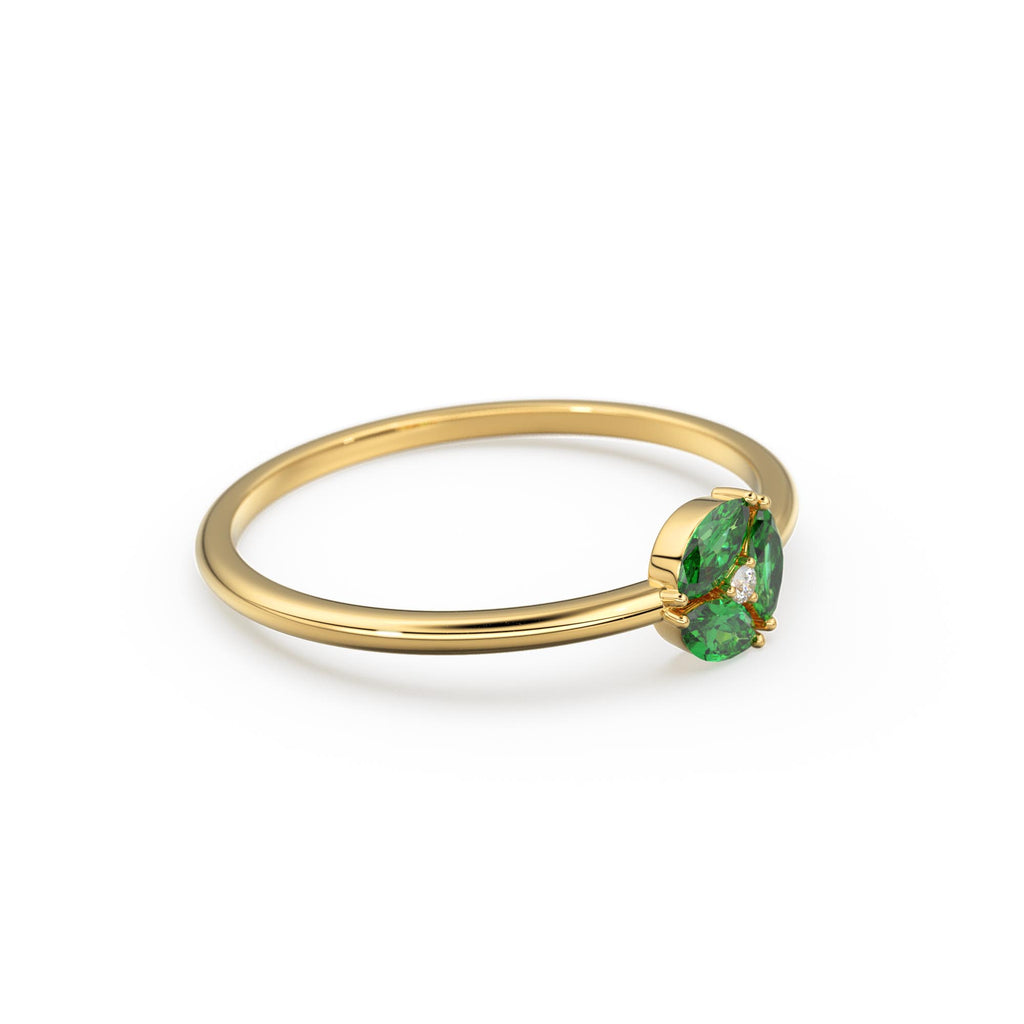 Emerald Ring / Emerald Cluster Ring in 14k Solid Gold / Engagement Ring / Unique Marquise Emerald and Diamond Ring / May Birthstone Ring