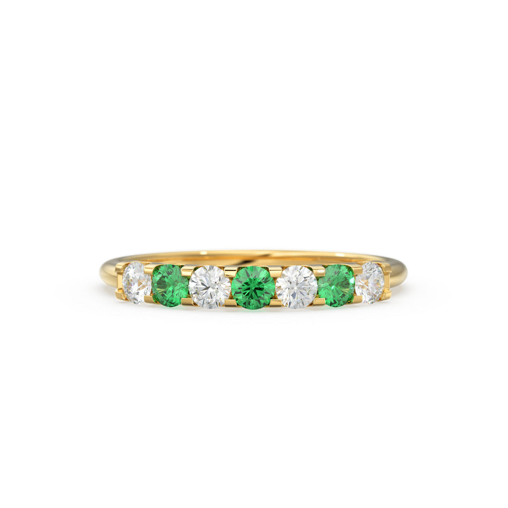 Emerald Diamond Wedding Band / Emerald Diamond Alternating Shared Prong Wedding Band / Natural Emerald Ring / Anniversary Band