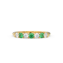 Load image into Gallery viewer, Emerald Diamond Wedding Band / Emerald Diamond Alternating Shared Prong Wedding Band / Natural Emerald Ring / Anniversary Band