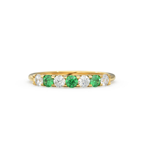 Emerald Diamond Wedding Band / Emerald Diamond Alternating Shared Prong Wedding Band / Natural Emerald Ring / Anniversary Band