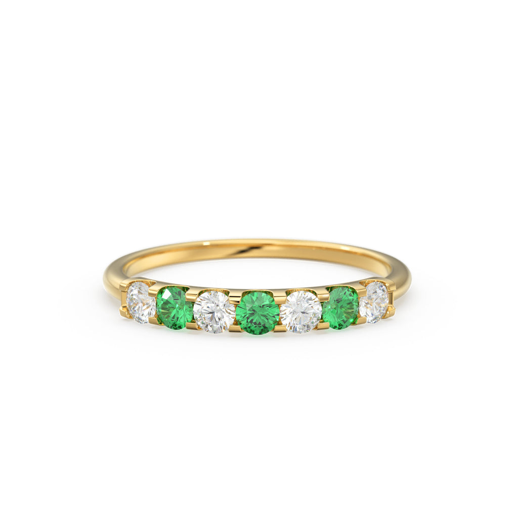 Emerald Diamond Wedding Band / Emerald Diamond Alternating Shared Prong Wedding Band / Natural Emerald Ring / Anniversary Band