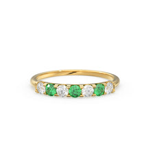 Load image into Gallery viewer, Emerald Diamond Wedding Band / Emerald Diamond Alternating Shared Prong Wedding Band / Natural Emerald Ring / Anniversary Band