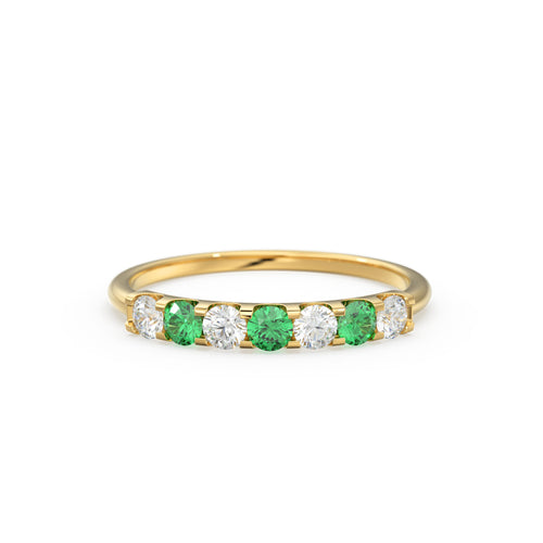 Emerald Diamond Wedding Band / Emerald Diamond Alternating Shared Prong Wedding Band / Natural Emerald Ring / Anniversary Band