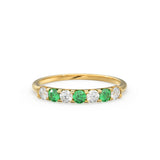 Emerald Diamond Wedding Band / Emerald Diamond Alternating Shared Prong Wedding Band / Natural Emerald Ring / Anniversary Band