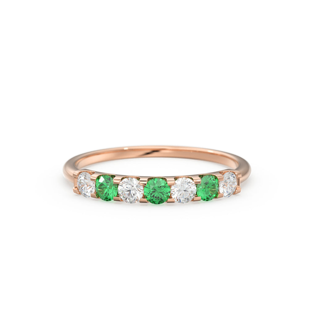 Emerald Diamond Wedding Band / Emerald Diamond Alternating Shared Prong Wedding Band / Natural Emerald Ring / Anniversary Band