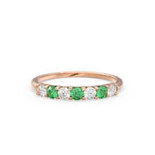 Load image into Gallery viewer, Emerald Diamond Wedding Band / Emerald Diamond Alternating Shared Prong Wedding Band / Natural Emerald Ring / Anniversary Band