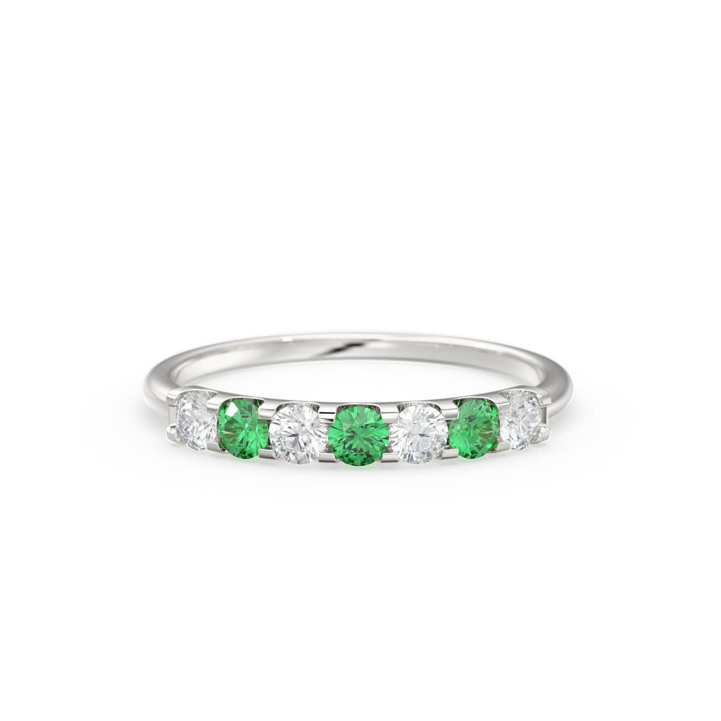 Emerald Diamond Wedding Band / Emerald Diamond Alternating Shared Prong Wedding Band / Natural Emerald Ring / Anniversary Band
