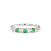 Load image into Gallery viewer, Emerald Diamond Wedding Band / Emerald Diamond Alternating Shared Prong Wedding Band / Natural Emerald Ring / Anniversary Band