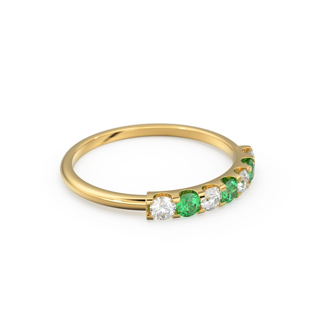 Emerald Diamond Wedding Band / Emerald Diamond Alternating Shared Prong Wedding Band / Natural Emerald Ring / Anniversary Band