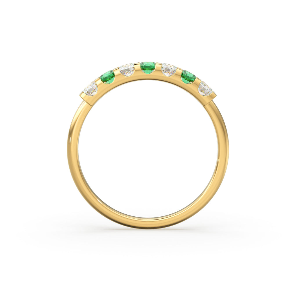Emerald Diamond Wedding Band / Emerald Diamond Alternating Shared Prong Wedding Band / Natural Emerald Ring / Anniversary Band