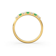 Load image into Gallery viewer, Emerald Diamond Wedding Band / Emerald Diamond Alternating Shared Prong Wedding Band / Natural Emerald Ring / Anniversary Band