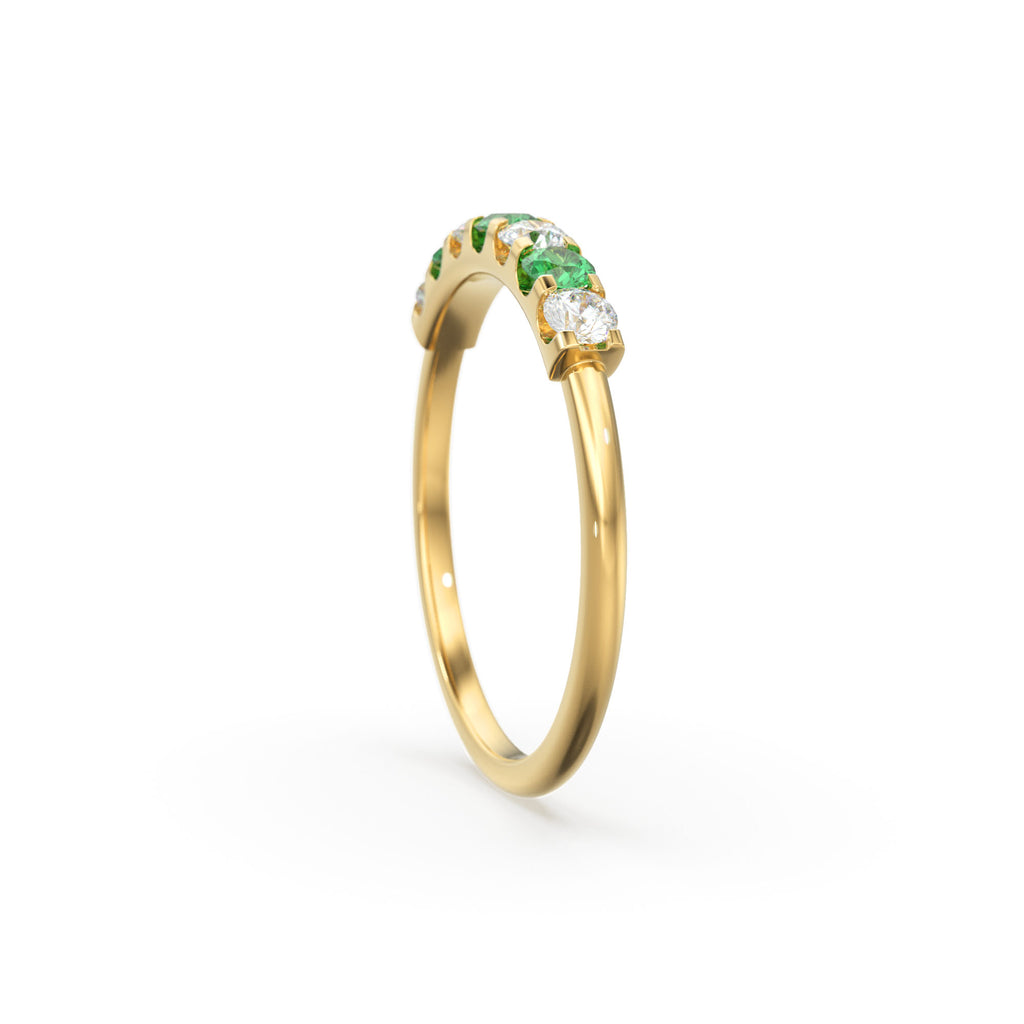 Emerald Diamond Wedding Band / Emerald Diamond Alternating Shared Prong Wedding Band / Natural Emerald Ring / Anniversary Band