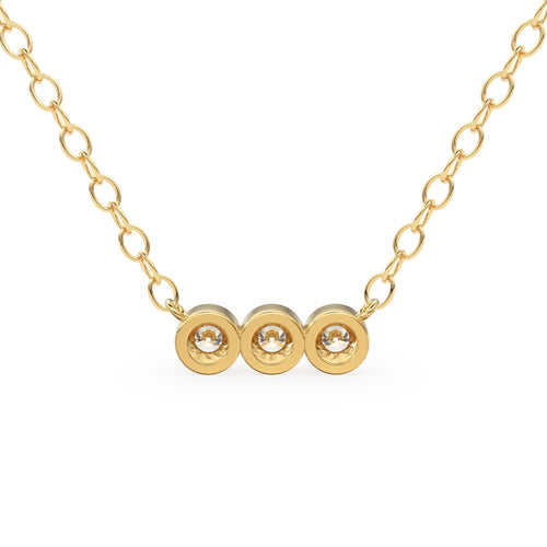 Bezel Set Diamond Necklace / 14k gold 3 bezel set diamond horizontal bar necklace with 3pt white diamonds/ Trio Dainty Diamond Necklace
