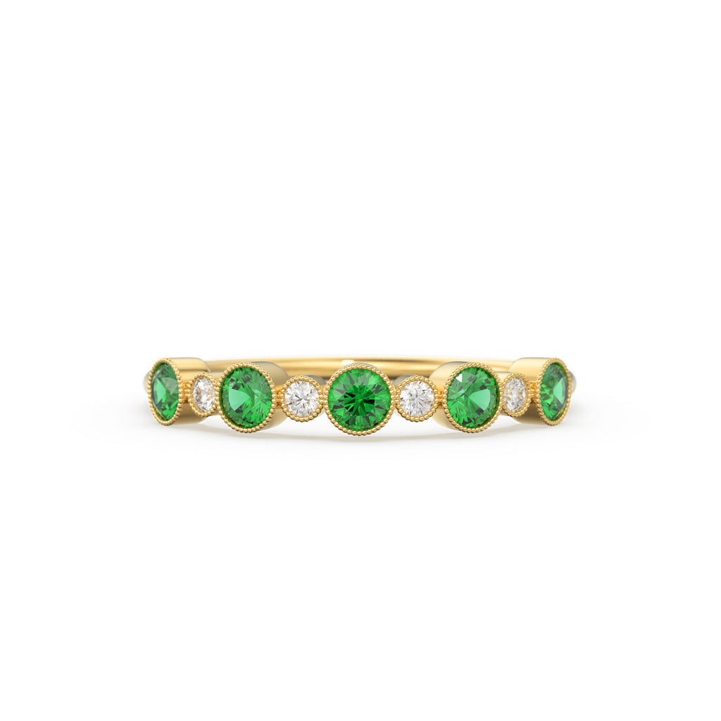 14k Gold Emerald and Diamond Alternating Wedding Ring Women / Emerald Ring / Emerald Wedding Band / May Birthstone Ring / Genuine Emerald