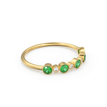 Load image into Gallery viewer, 14k Gold Emerald and Diamond Alternating Wedding Ring Women / Emerald Ring / Emerald Wedding Band / May Birthstone Ring / Genuine Emerald