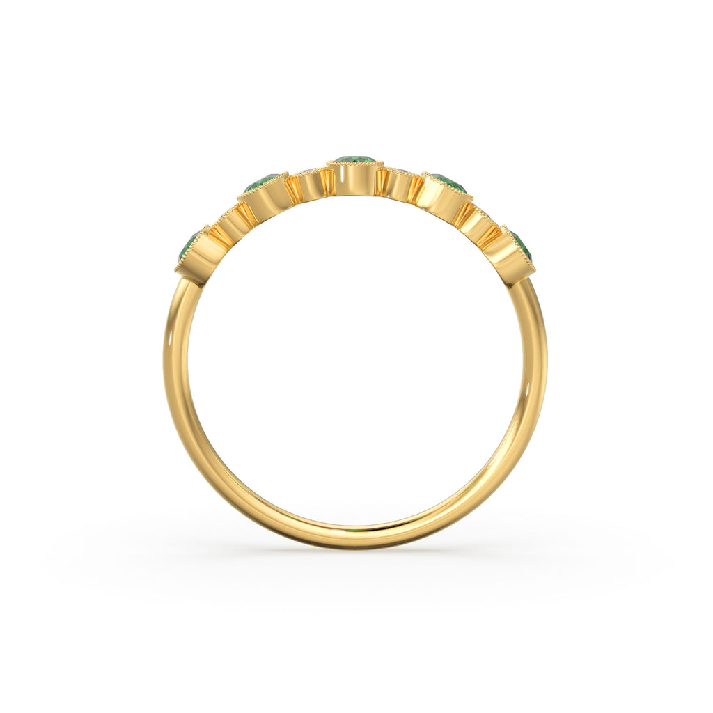 14k Gold Emerald and Diamond Alternating Wedding Ring Women / Emerald Ring / Emerald Wedding Band / May Birthstone Ring / Genuine Emerald
