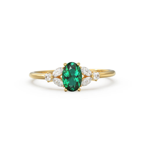 Genuine Emerald Engagement Ring in 14k Gold/ Natural Emerald Diamond Ring Available in Gold, Rose Gold White Gold