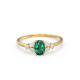 Genuine Emerald Engagement Ring in 14k Gold/ Natural Emerald Diamond Ring Available in Gold, Rose Gold White Gold
