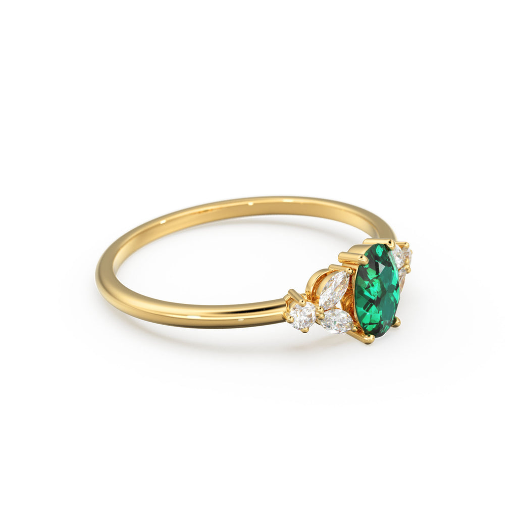 Genuine Emerald Engagement Ring in 14k Gold/ Natural Emerald Diamond Ring Available in Gold, Rose Gold White Gold