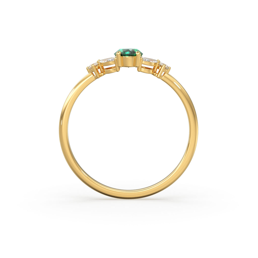 Genuine Emerald Engagement Ring in 14k Gold/ Natural Emerald Diamond Ring Available in Gold, Rose Gold White Gold