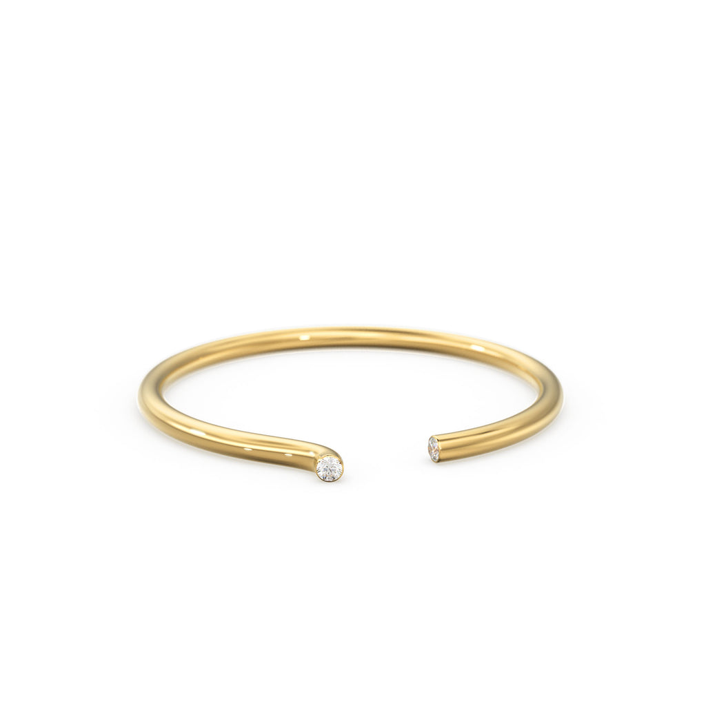 Asymmetric Dual Diamond Ring / 14k Gold Diamond Cuff Ring / Open Design Diamond Ring / Promise Ring / Inset Stackable Ring / Birthday Gift