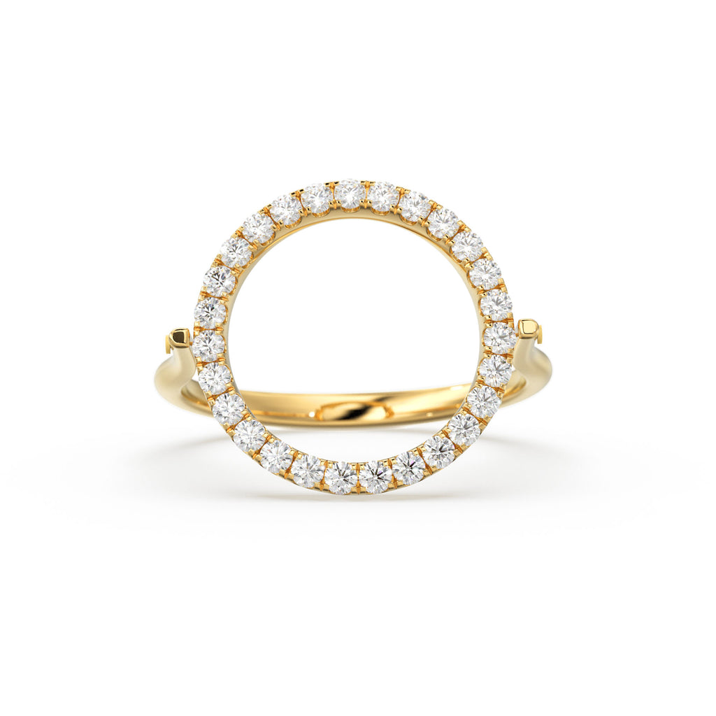 Open Circle Pave Diamond Ring in 14k Gold / Unique Diamond Ring / Floating Spinner Ring / Bespoke Designer Gold Ring