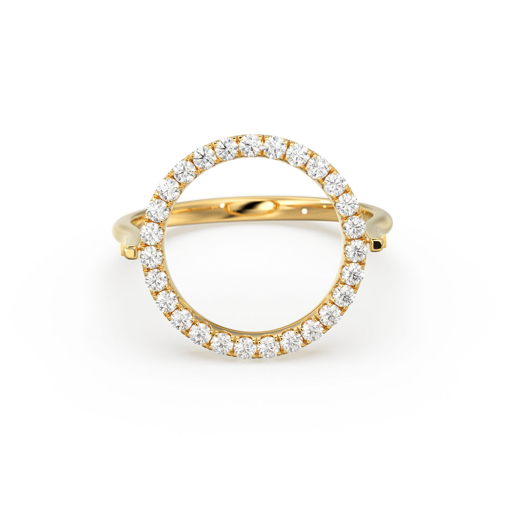 Open Circle Pave Diamond Ring in 14k Gold / Unique Diamond Ring / Floating Spinner Ring / Bespoke Designer Gold Ring