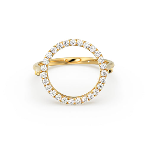 Open Circle Pave Diamond Ring in 14k Gold / Unique Diamond Ring / Floating Spinner Ring / Bespoke Designer Gold Ring