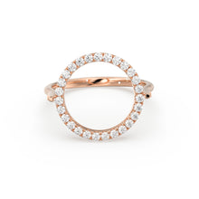 Load image into Gallery viewer, Open Circle Pave Diamond Ring in 14k Gold / Unique Diamond Ring / Floating Spinner Ring / Bespoke Designer Gold Ring