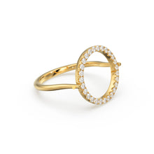 Load image into Gallery viewer, Open Circle Pave Diamond Ring in 14k Gold / Unique Diamond Ring / Floating Spinner Ring / Bespoke Designer Gold Ring