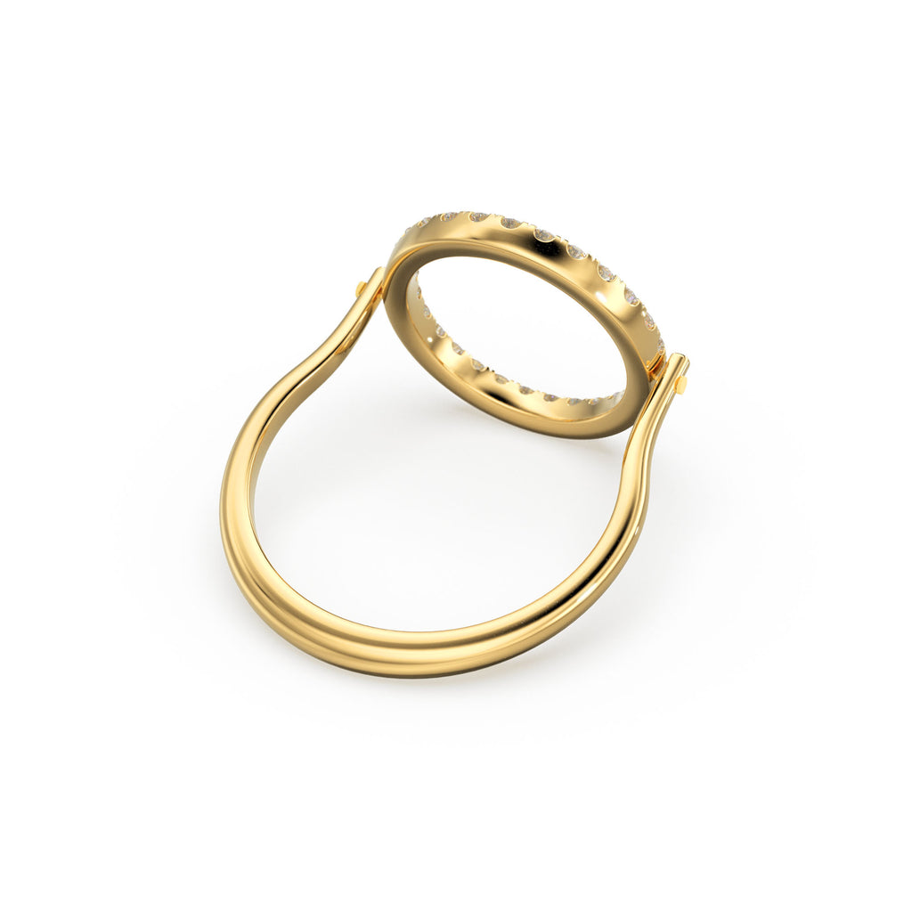 Open Circle Pave Diamond Ring in 14k Gold / Unique Diamond Ring / Floating Spinner Ring / Bespoke Designer Gold Ring