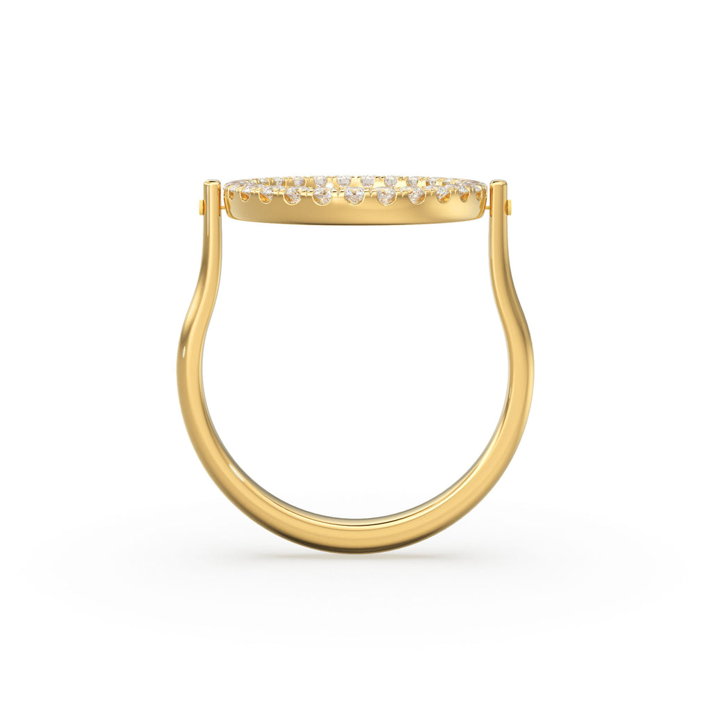 Open Circle Pave Diamond Ring in 14k Gold / Unique Diamond Ring / Floating Spinner Ring / Bespoke Designer Gold Ring